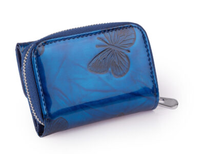 Mała portmonetka damska lakierowana niebieska z motylkami Jennifer Jones - obrazek 2