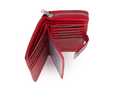 Duży portfel damski Jennifer Jones w kolorze czerwonym z motywem motylków lakierowany RFID - obrazek 6