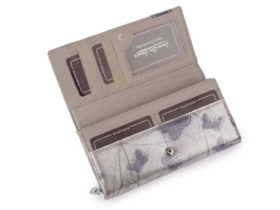 Duży poziomy portfel damski lakierowany z wzorem w tłoczone motylki srebrny - obrazek 3