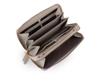 Elegancki portfel damski Jennifer Jones w kolorze szarym z ekoskóry, z dwoma komorami i odpinanym paskiem na ramię - obrazek 5