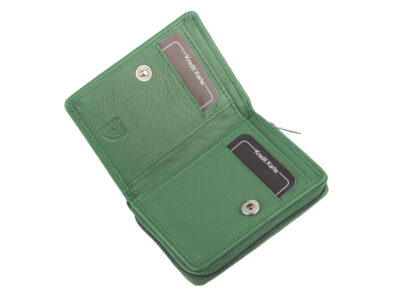 Mały zielony portfel damski z miękkiej skóry naturalnej z ochroną RFID Money Maker - obrazek 3