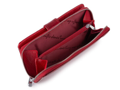 Duży portfel damski Jennifer Jones w kolorze czerwonym z motywem motylków lakierowany RFID - obrazek 9