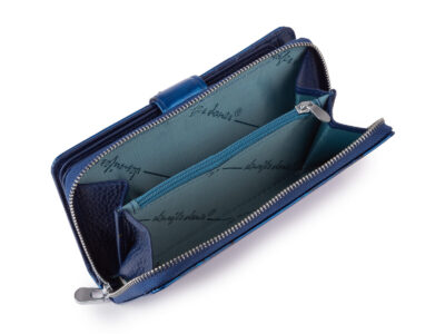 Duży portfel damski Jennifer Jones w kolorze niebieskim z motywem motylków lakierowany RFID - obrazek 7