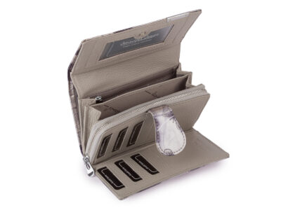 Duży portfel damski lakierowany srebrny z motylkami skóra naturalna Jennifer Jones - obrazek 5