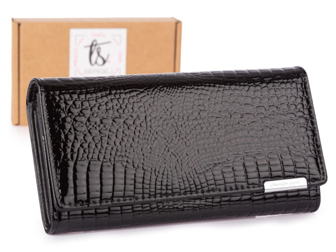 Duży czarny lakierowany portfel damski Jennifer Jones