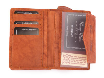 Portfel damski Money Maker z miękkiej skóry naturalnej RFID Koniakowy Brąz - obrazek 5