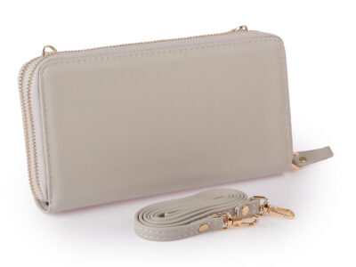 Elegancki portfel damski Jennifer Jones w kolorze szarym z ekoskóry, z dwoma komorami i odpinanym paskiem na ramię - obrazek 2