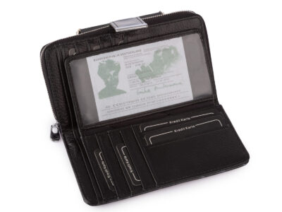 Duży portfel damski Jennifer Jones w kolorze czarnym z motywem motylków lakierowany RFID - obrazek 4