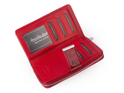 Duży portfel damski Jennifer Jones w kolorze czerwonym z motywem motylków lakierowany RFID - obrazek 5