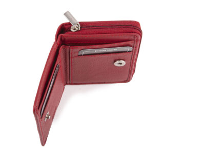 Mały czerwony portfel damski z miękkiej skóry naturalnej z ochroną RFID Money Maker - obrazek 4