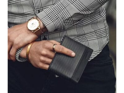 Portfel męski poziomy skórzany Zagatto z wzorem Carbon RFID - obrazek 3