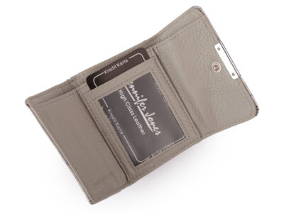 Mała portmonetka damska zapinana na bigiel lakierowana srebrna w motylki - obrazek 4