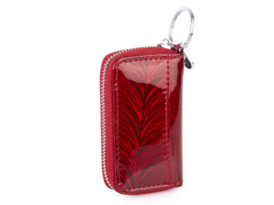 Etui na klucze damskie czerwone lakierowane z wzorem w piórka Jennifer Jones