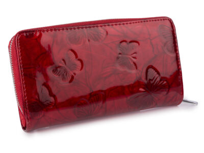Duży portfel damski Jennifer Jones w kolorze czerwonym z motywem motylków lakierowany RFID - obrazek 2