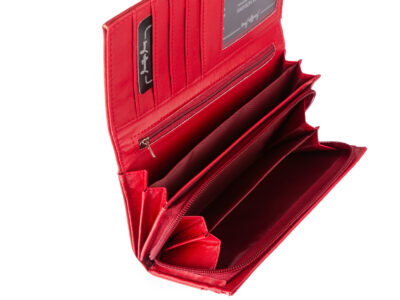 Portfel damski duży poziomy z miękkiej skóry ekologicznej Jennifer Jones czerwony - obrazek 5