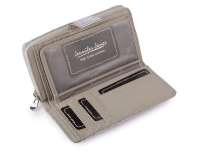 Duży portfel damski Jennifer Jones w kolorze srebrnym z motywem motylków lakierowany RFID - obrazek 4