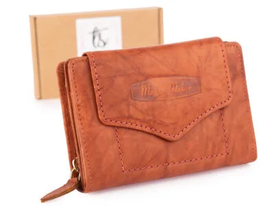 Portfel damski Money Maker z miękkiej skóry naturalnej RFID Koniakowy Brąz - obrazek 1