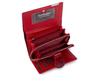 Duży portfel damski lakierowany czerwony z motylkami skóra naturalna Jennifer Jones - obrazek 8