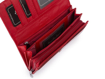 Duży poziomy portfel damski lakierowany z wzorem w tłoczone motylki czerwony - obrazek 5