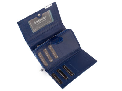 Duży portfel damski lakierowany niebieski z motylkami skóra naturalna Jennifer Jones - obrazek 5