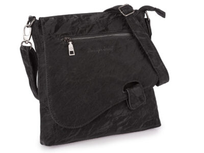 Czarna listonoszka damska z gniecionej aksamitnej skóry ekologicznej Bag Street - obrazek 2