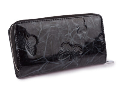 Duży portfel damski Jennifer Jones w kolorze czarnym z motywem motylków lakierowany RFID - obrazek 2