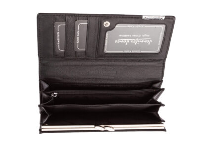 Portfel damski czarny lakierowany z kieszenią zapinaną na bigiel wewnątrz RFID - obrazek 4