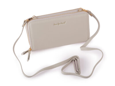 Elegancki portfel damski Jennifer Jones w kolorze szarym z ekoskóry, z dwoma komorami i odpinanym paskiem na ramię - obrazek 6