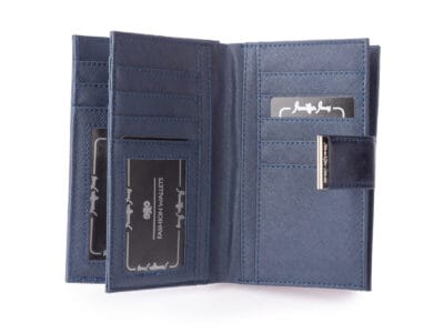 Pionowy granatowy portfel damski z miękkiej ekologicznej skóry duży Jennifer Jones - obrazek 3