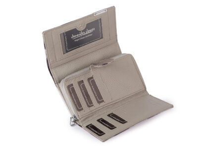 Duży portfel damski lakierowany srebrny z motylkami skóra naturalna Jennifer Jones - obrazek 4