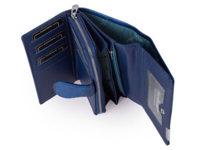 Duży portfel damski lakierowany niebieski z motylkami skóra naturalna Jennifer Jones - obrazek 8