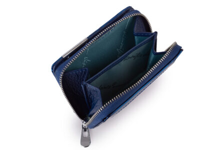 Mały portfel damski w motylki - niebieski, skórzany, lakierowany Jennifer Jones - obrazek 5