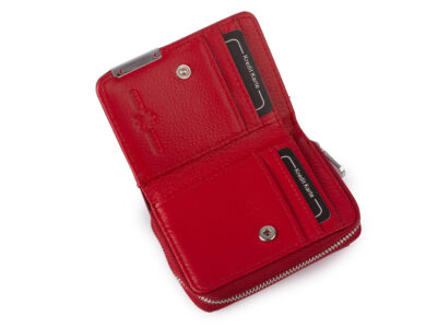 Mały portfel damski w motylki - czerwony, skórzany, lakierowany Jennifer Jones - obrazek 3