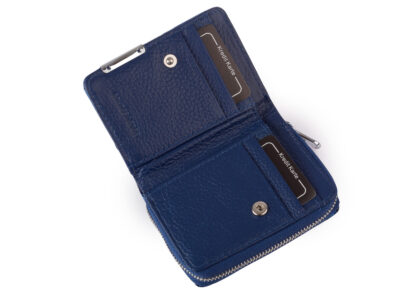 Mały portfel damski w motylki - niebieski, skórzany, lakierowany Jennifer Jones - obrazek 3