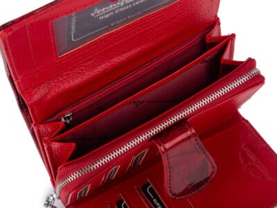 Duży portfel damski lakierowany czerwony z motylkami skóra naturalna Jennifer Jones - obrazek 7