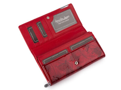 Duży poziomy portfel damski lakierowany z wzorem w tłoczone motylki czerwony - obrazek 3