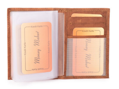 Etui na dokumenty skórzane w kolorze jasnobrązowym marki Money Maker - obrazek 4