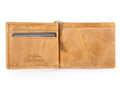 Banknotówka męska skórzana w kolorze jasnobeżowym (piaskowym) z miejscem na karty RFID - obrazek 3