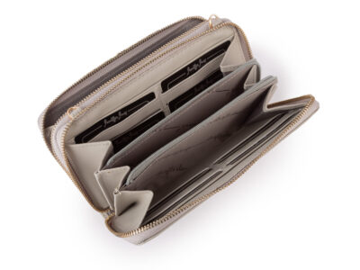 Elegancki portfel damski Jennifer Jones w kolorze szarym z ekoskóry, z dwoma komorami i odpinanym paskiem na ramię - obrazek 4