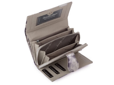 Duży portfel damski lakierowany srebrny z motylkami skóra naturalna Jennifer Jones - obrazek 6