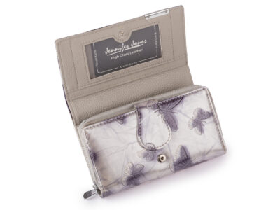 Duży portfel damski lakierowany srebrny z motylkami skóra naturalna Jennifer Jones - obrazek 3