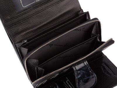 Duży portfel damski lakierowany czarny z motylkami skóra naturalna Jennifer Jones - obrazek 8