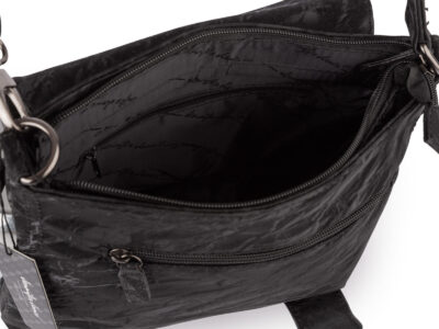 Czarna listonoszka damska z gniecionej aksamitnej skóry ekologicznej Bag Street - obrazek 7