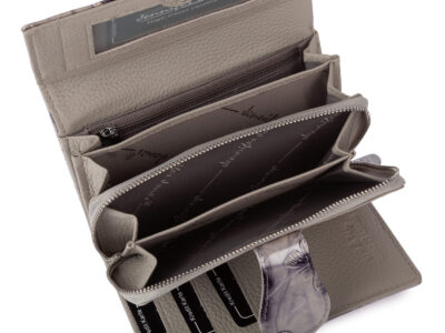 Duży portfel damski lakierowany srebrny z motylkami skóra naturalna Jennifer Jones - obrazek 7