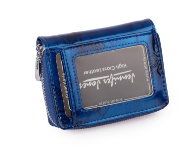 Mały portfel damski w motylki - niebieski, skórzany, lakierowany Jennifer Jones - obrazek 2