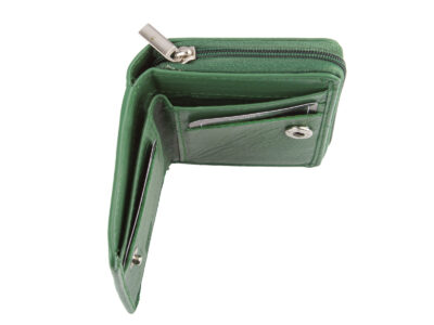 Mały zielony portfel damski z miękkiej skóry naturalnej z ochroną RFID Money Maker - obrazek 4