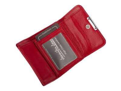 Mała portmonetka damska zapinana na bigiel lakierowana czerwona w motylki - obrazek 5