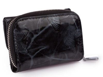 Mała portmonetka damska lakierowana czarna z motylkami Jennifer Jones - obrazek 2