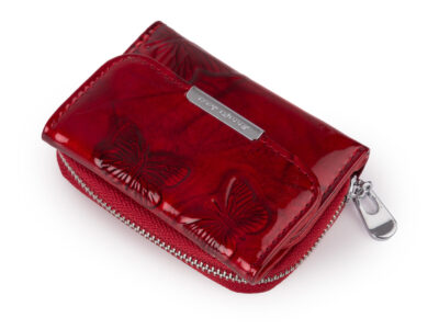 Mała portmonetka damska lakierowana czerwona z motylkami Jennifer Jones - obrazek 3