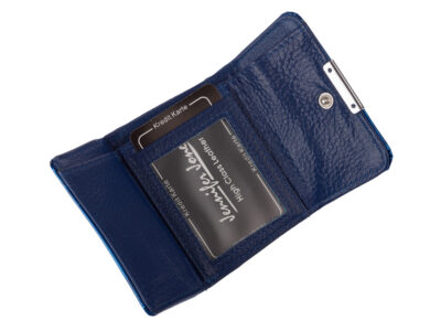 Mała portmonetka damska zapinana na bigiel lakierowana niebieska w motylki - obrazek 5